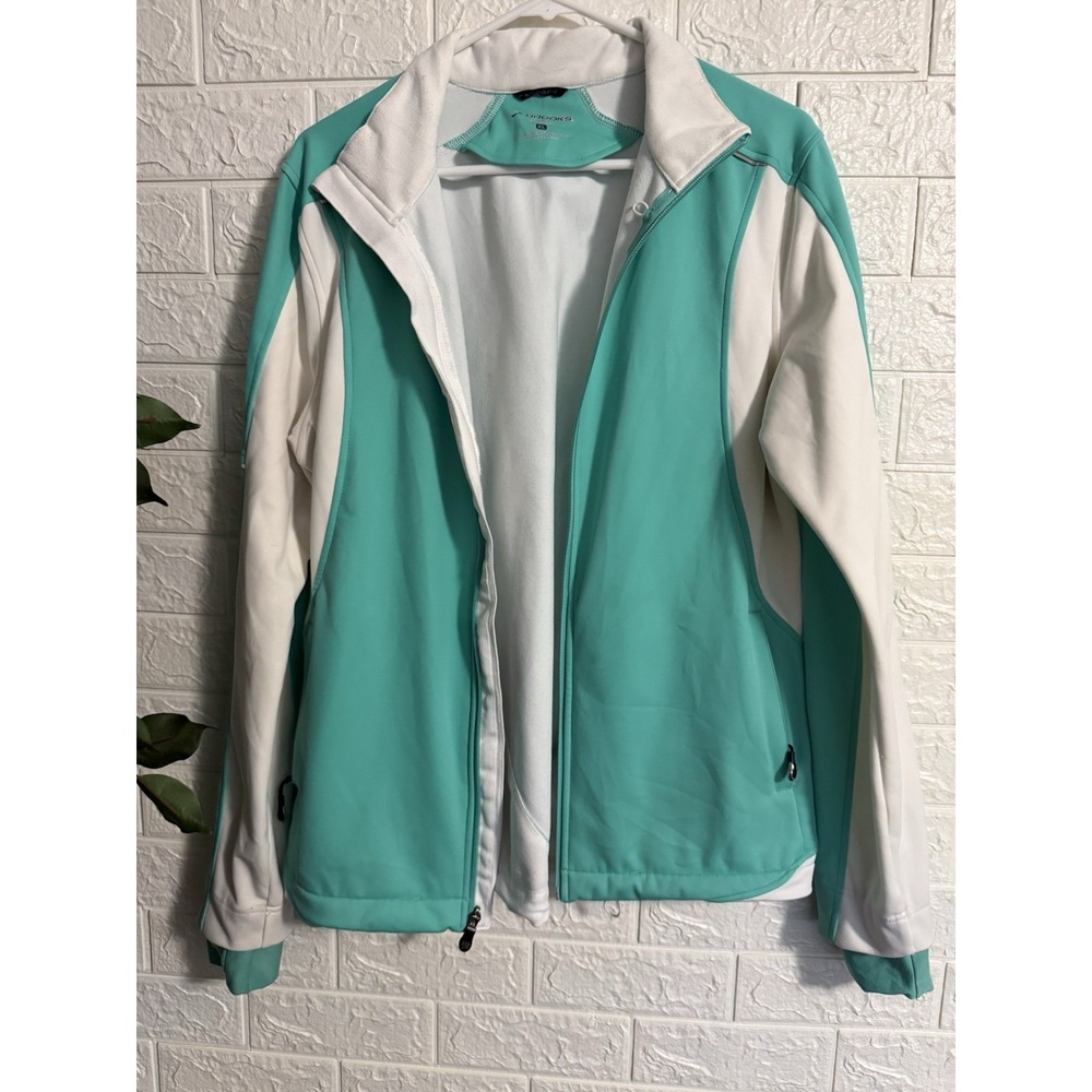 Brooks Running Women Blue White Shelter Technology Zip Jacket Size XL